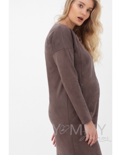 Платье для кормящих и беременных замшевое, капучино