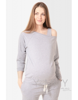 Джемпер для беременных и кормящих со спущенным плечом, светло-серый меланж