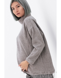 Джемпер для кормящих и беременных с воротником стойкой, серо-бежевый меланж