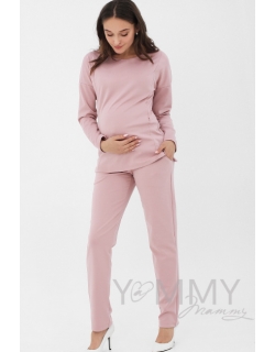 Костюм для кормящих и беременных из плотной вискозы, пудрово-розовый