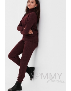 Костюм для кормящих и беременных из плотного вязанного трикотажа, бургунди