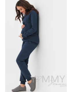 Костюм для беременных и кормящих с начесом, синий меланж