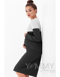 Платье для беременных и кормящих двухцветное, цвет серый меланж/темно-серый меланж