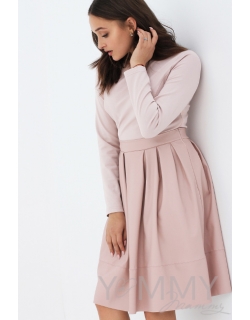 Платье для беременных и кормящих с кожаной юбкой, пудрово-розовое