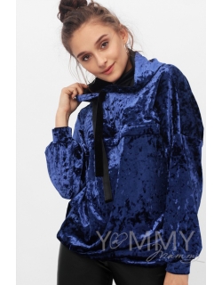 Толстовка для беременных и кормящих с капюшоном из велюра, цвет сапфир