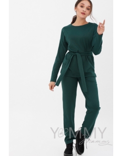 Костюм для беременных и кормящих из плотной вискозы, изумрудный