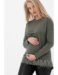 Лонгслив для беременных и кормящих с горизонтальной молнией, хаки
