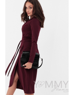 Платье для беременных и кормящих миди на запах, винный