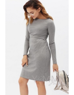 Платье-футляр для беременных и кормящих с горловиной "лодочка", серый меланж