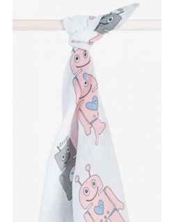 Муслиновая пеленка/простынь для новорожденных Jollein большая, Robot Pink