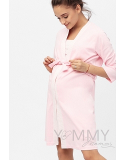 Комплект халат с сорочкой розовый с белой полоской