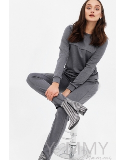 Костюм для беременных и кормящих из плотной вискозы, серый меланж