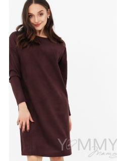 Платье для беременных и кормящих замшевое, бургунди