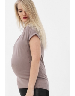Футболка для беременных и кормящих с молниями, бежевая