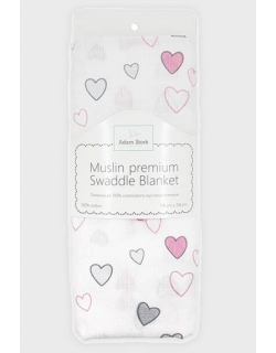 Муслиновая пеленка для новорожденных Adam Stork большая, Pink Hearts