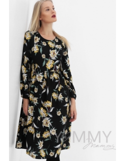 Платье для кормящих и беременных, цвет черный с цветами