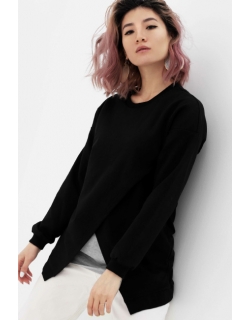 Джемпер для кормящих и беременных на запах, черный/серый меланж