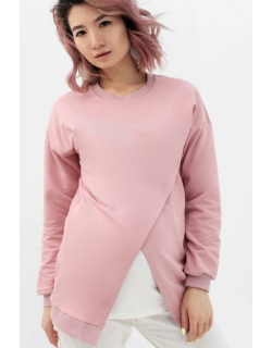 Джемпер для беременных и кормящих на запах, пудрово-розовый/экрю