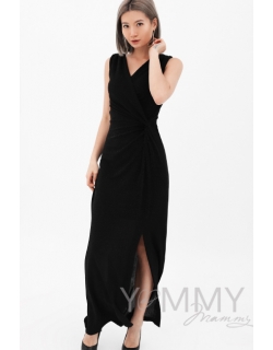 Вечернее платье для кормящих и беременных длинное с разрезом, цвет черный