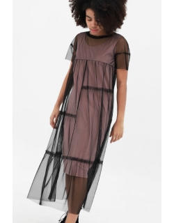 Платье для кормящих и беременных с сеткой, пудровое