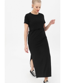 Платье-футболка для беременных и кормящих, черное