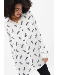 Рубашка для кормящих и беременных со стрекозами, белая
