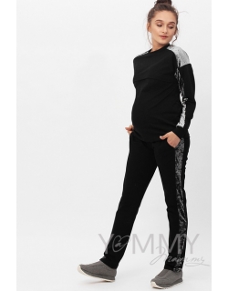 Костюм для беременных и кормящих с отделкой из велюра, черный