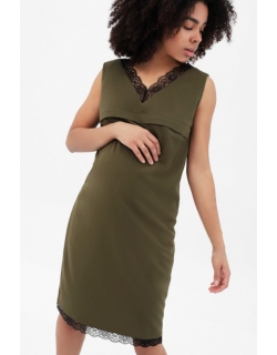 Платье для беременных и кормящих с кружевом, хаки