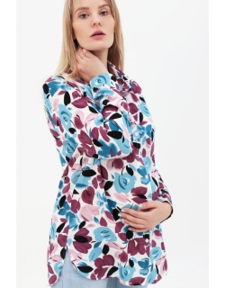 Рубашка для беременных и кормящих с цветочным принтом, синяя