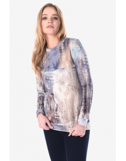 Свитшот для кормящих и беременных с секретом на молнии, белый/голубой рисунок