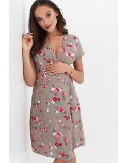 Платье для беременных и кормящих на запах в цветочек, бежевое