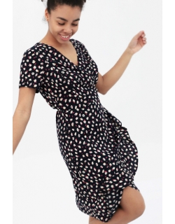 Платье для кормящих и беременных на запах в цветочек, цвет темно-синий