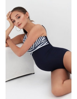 Купальник для беременных слитный: синий с белым, полоска