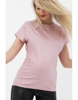 Футболка для кормящих и беременных с блеском, цвет пудровый