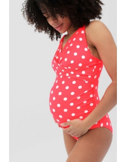 Купальник для беременных слитный: розовый в белый горох