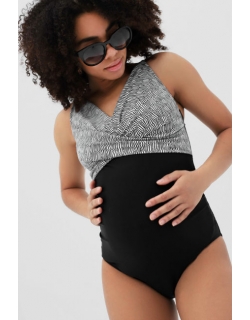 Купальник для беременных слитный, черный с белым