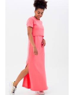 Платье-футболка для беременных и кормящих, коралловое