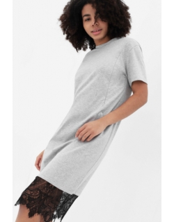 Платье-футболка для беременных и кормящих с кружевом, серый меланж СКИДКА