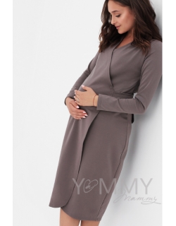 Платье для кормящих и беременных миди на запах, цвет капучино