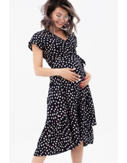 Платье для беременных и кормящих с цветочным принтом, темно-синее