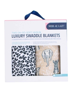 Бамбуковые пеленки для новорожденных Bebe Au Lait, набор 2, Safari/Leopard