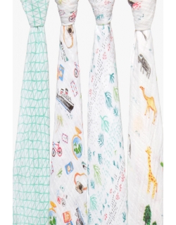 Пеленки муслиновые для новорожденных Aden&Anais большие, набор 4, Around The World