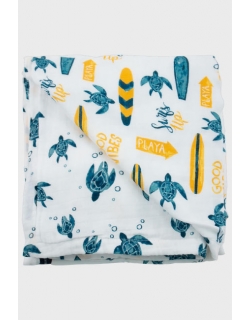 Муслиновое одеяло с бамбуком Bebe au Lait, Surf/Sea Turtles