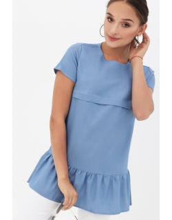 Блуза для беременных и кормящих с воланом, цвет голубой