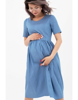 Платье для беременных и кормящих в горошек, голубое