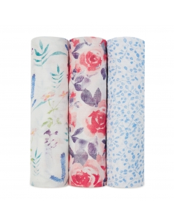 Бамбуковые пеленки для новорожденных Aden Anais большие, набор 3, White l Watercolor Garden