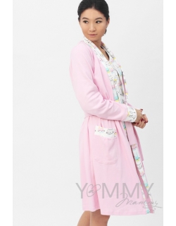 Комплект халат с сорочкой розовый с принтом котики/зайчики