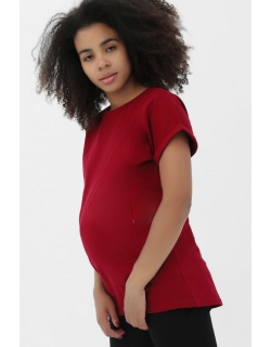 Футболка для кормящих и беременных с вертикальными молниями, рубиновый