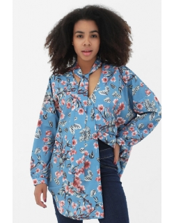 Блуза для беременных и кормящих с цветами длинный рукав, цвет голубой