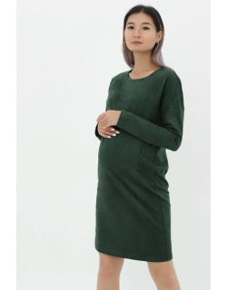 Платье для кормящих и беременных замшевое, темно-зеленое
